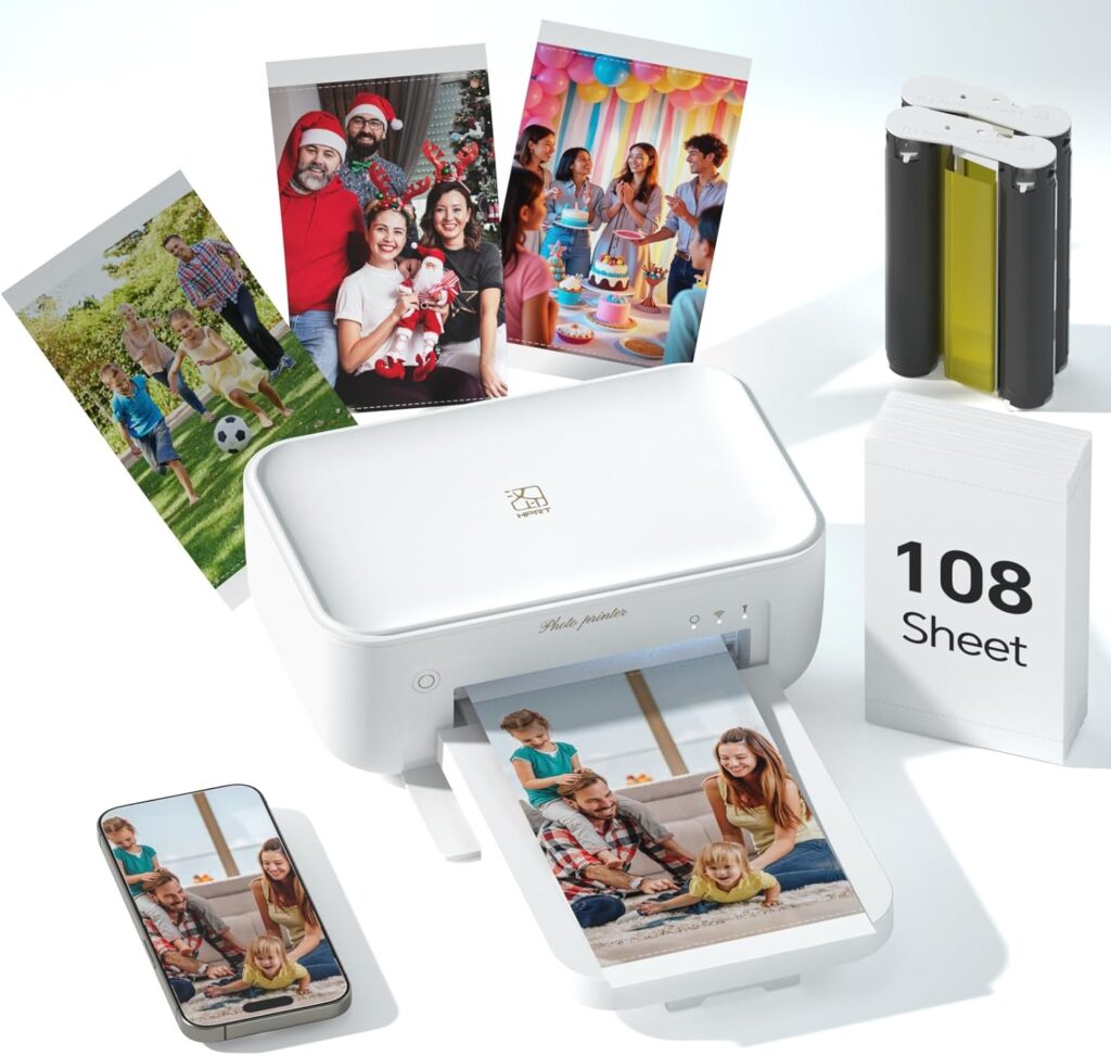 4x6 Photo Printer with 108 Sheets  2 Ribbons - Dye Sublimation Wireless Portable Photo Printer for iPhone  Android Smartphones, Home  Travel Picture Printing, Ideal Gift, Beige