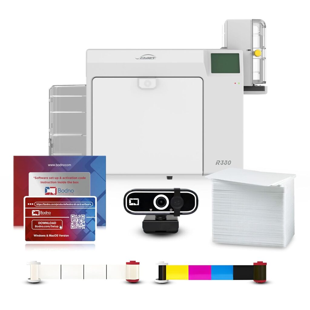 Bodno Seaory R330 Retransfer Dual Sided ID Card Printer  Complete Supplies Package ID Software and Camera - Bronze Edition
