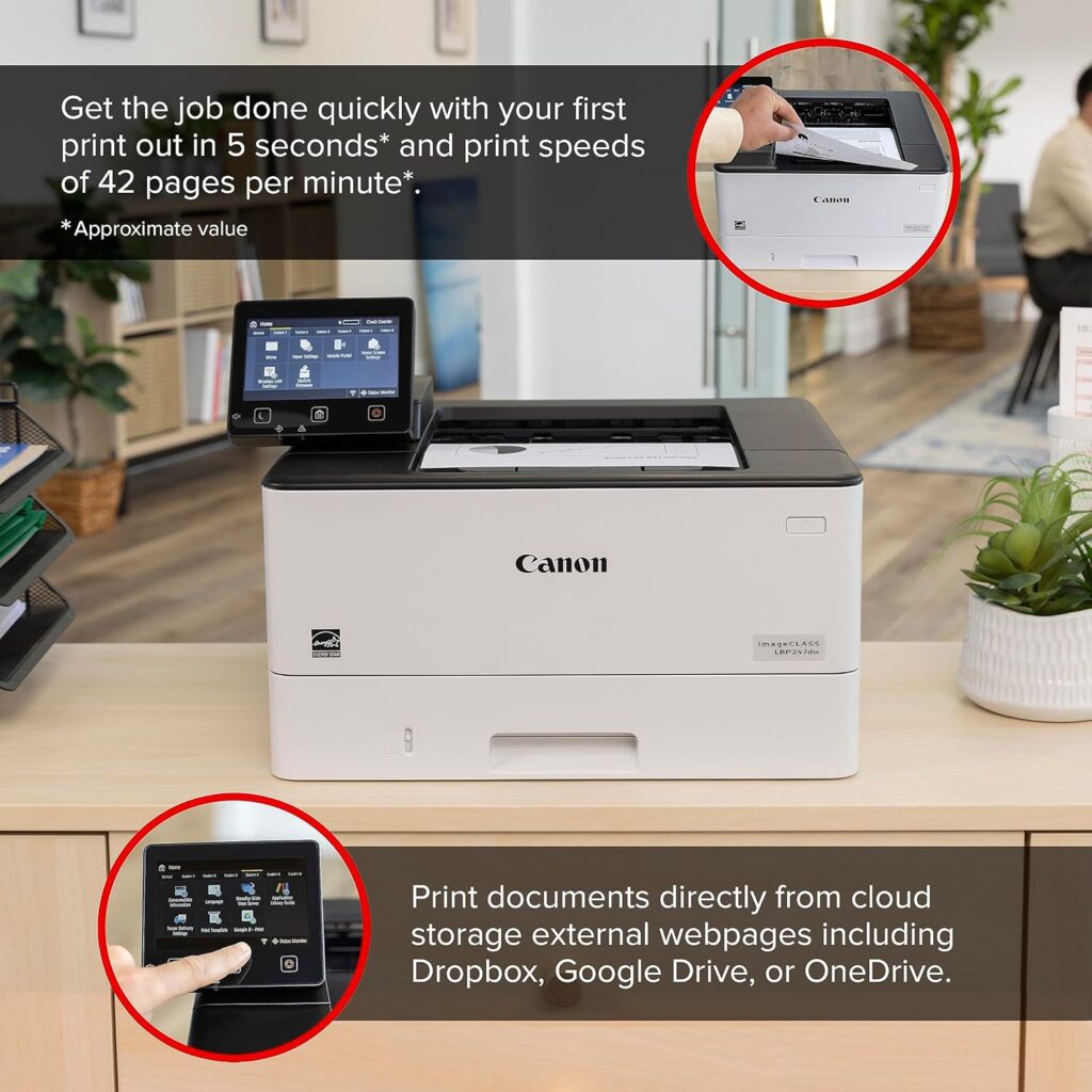 Canon imageCLASS LBP247dw - Monochrome Duplex, Wireless Laser Printer, Single Function, Mobile Ready, with 5 inch Color Touchscreen and 1 Year Limited Warranty, 42 PPM, White
