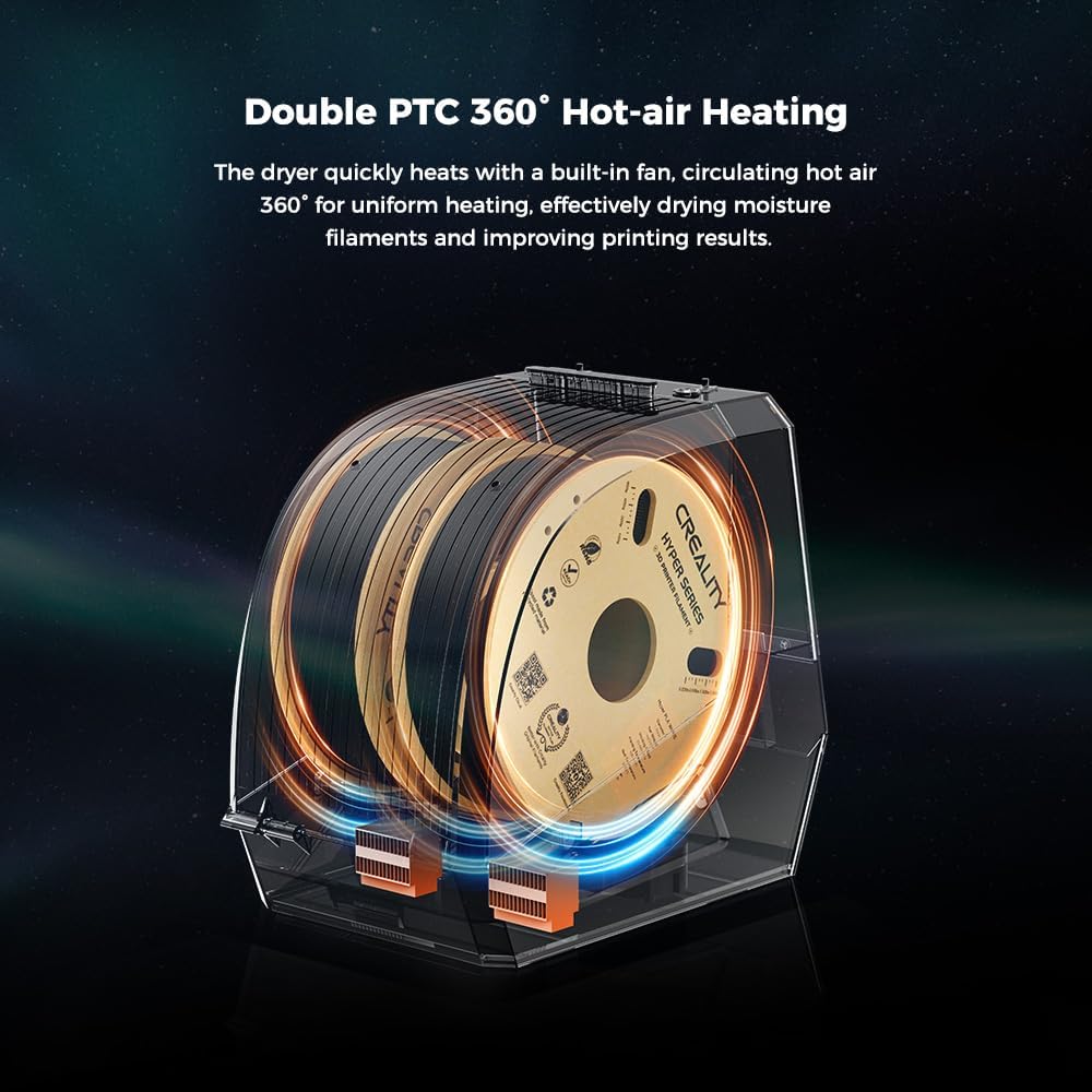Creality Filament Dryer Box,Dual-Spool Creality Space Pi Filament Dryer Plus with 360° Fast Heating  PTC Heater,4 Touch Screen,Compatible PLA,Silk PLA,ABS,PETG,TPU,Nylon,ASA,PC,PA  More