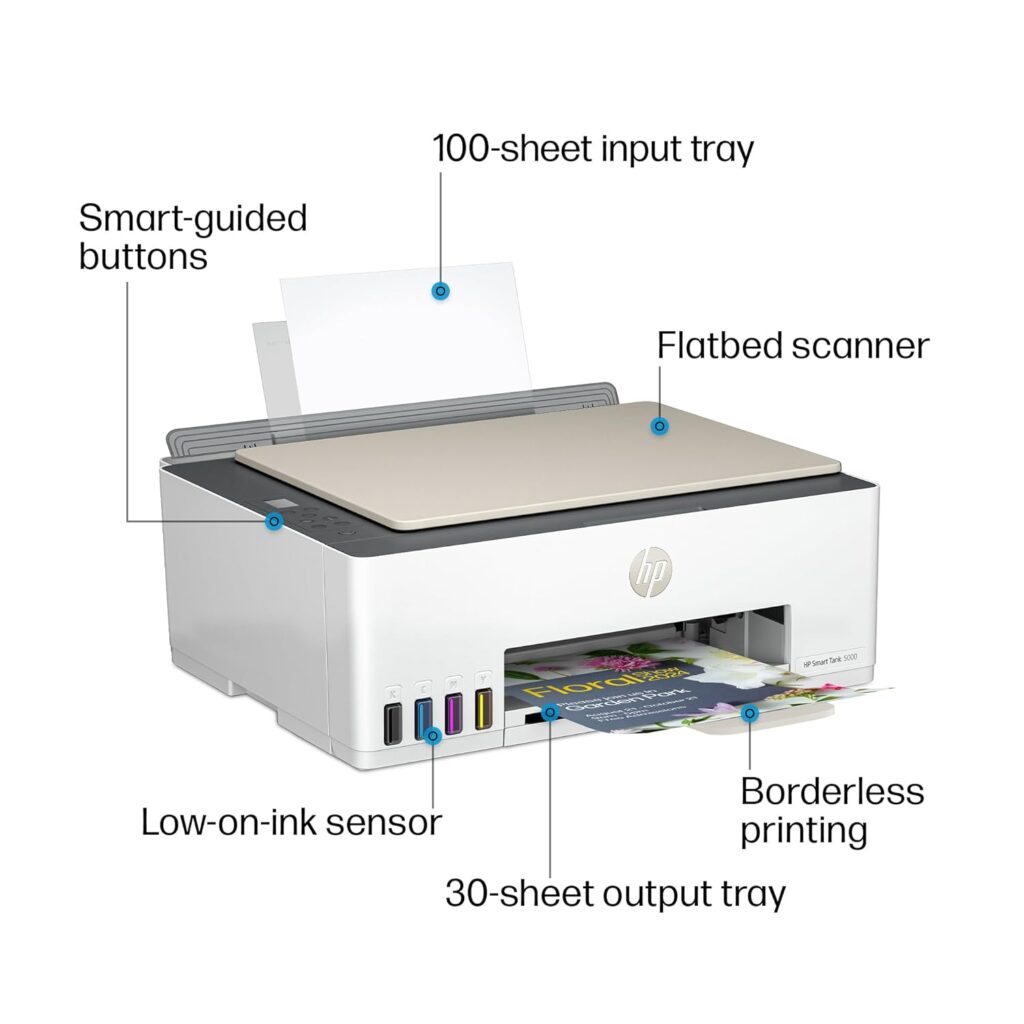 HP Smart Tank 5000 Wireless All-in-One Ink Tank Printer with up to 2 years of ink included, mobile print, scan, copy