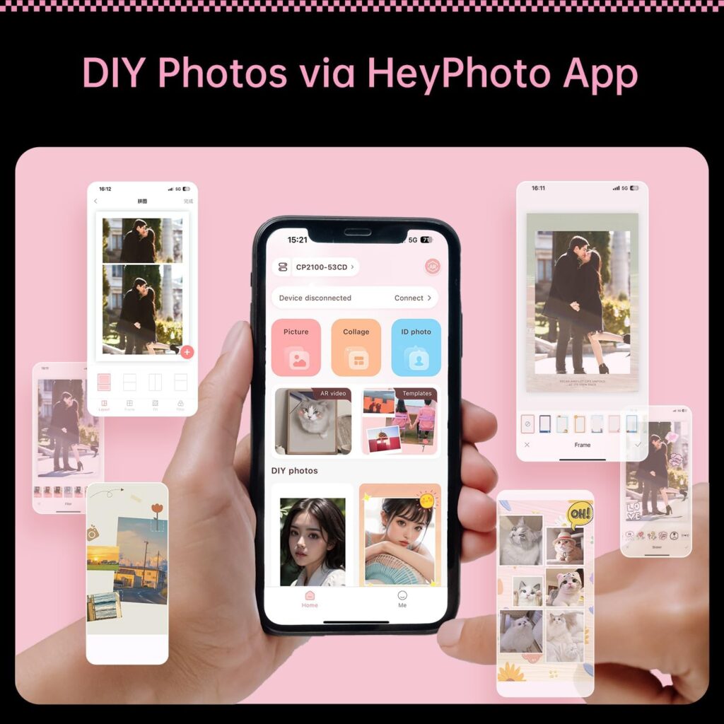 HPRT CP2100 Portable Photo Printer for iPhone  Android, 2 * 3 Instant Color Mini Printer, Bluetooth 5.0, Type-C Charging, Dye-Sublimation Tech, Initial 10 Sheets Included