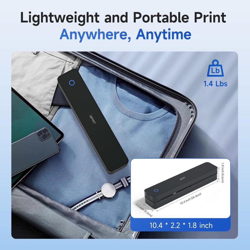 iDPRT Portable Printer Wireless for Travel, 300DPI Bluetooth Thermal Printer Support for 8.5x11 US Letter, Inkless Compatible with iOS, Android, Laptop for Office, Car and Home, School
