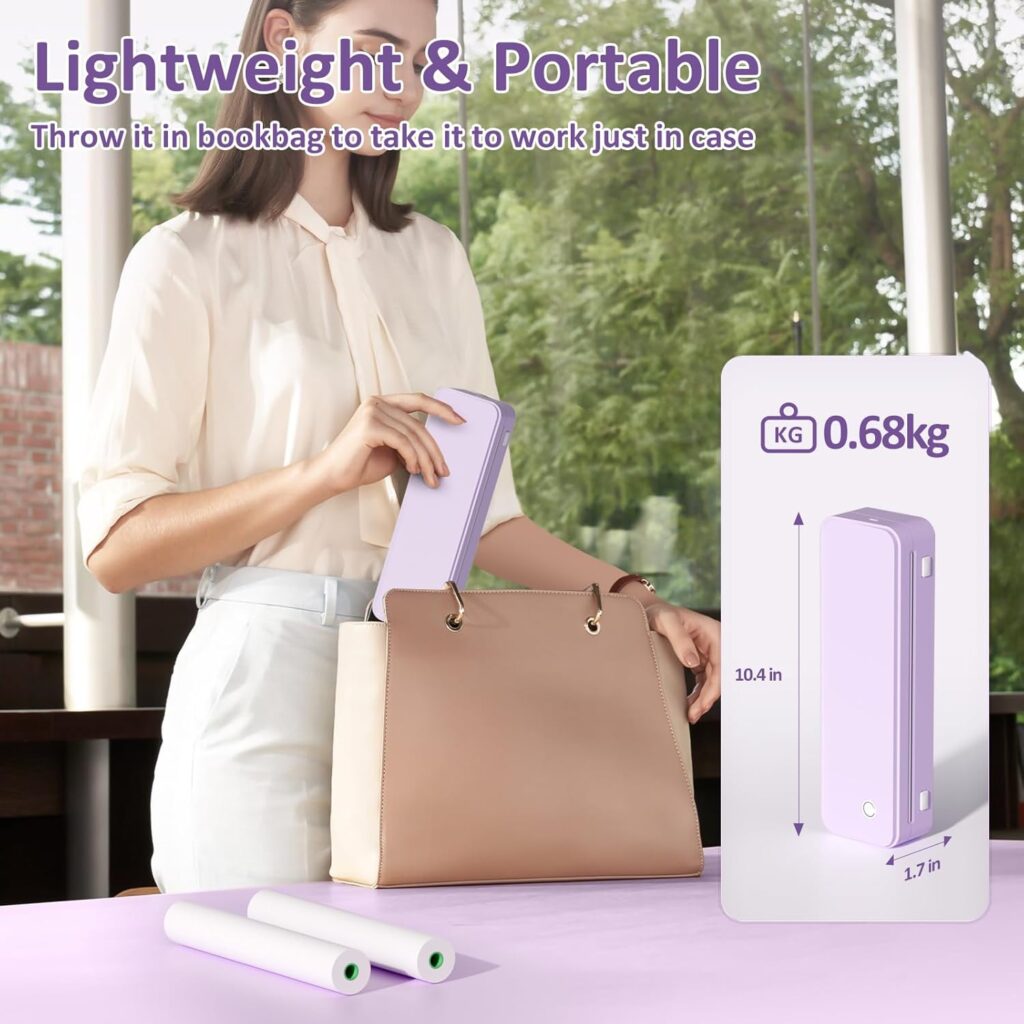 Inkless Portable Printer for Travel, Wireless Thermal Printer Supports 8.5 x 11 US Letter Size, Bluetooth Machine Includes Carry Case and 3 Rolls of Thermal Paper Kit, Blue