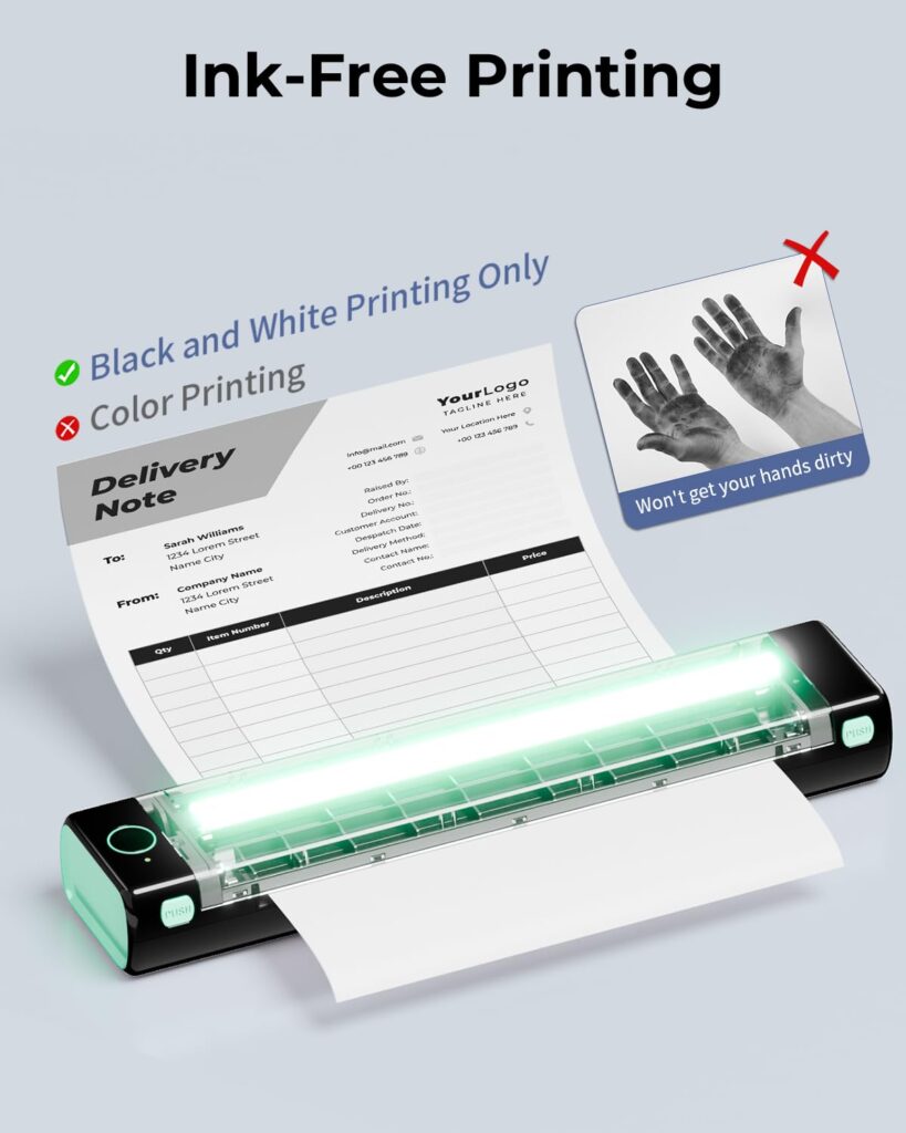 Phomemo Inkless Portable Printer for Travel - Wireless Thermal Printer Compatible with Phone  Laptop, Bluetooth Printers Supports 8.5 X 11 Letter Thermal Paper, Come with Carry Case