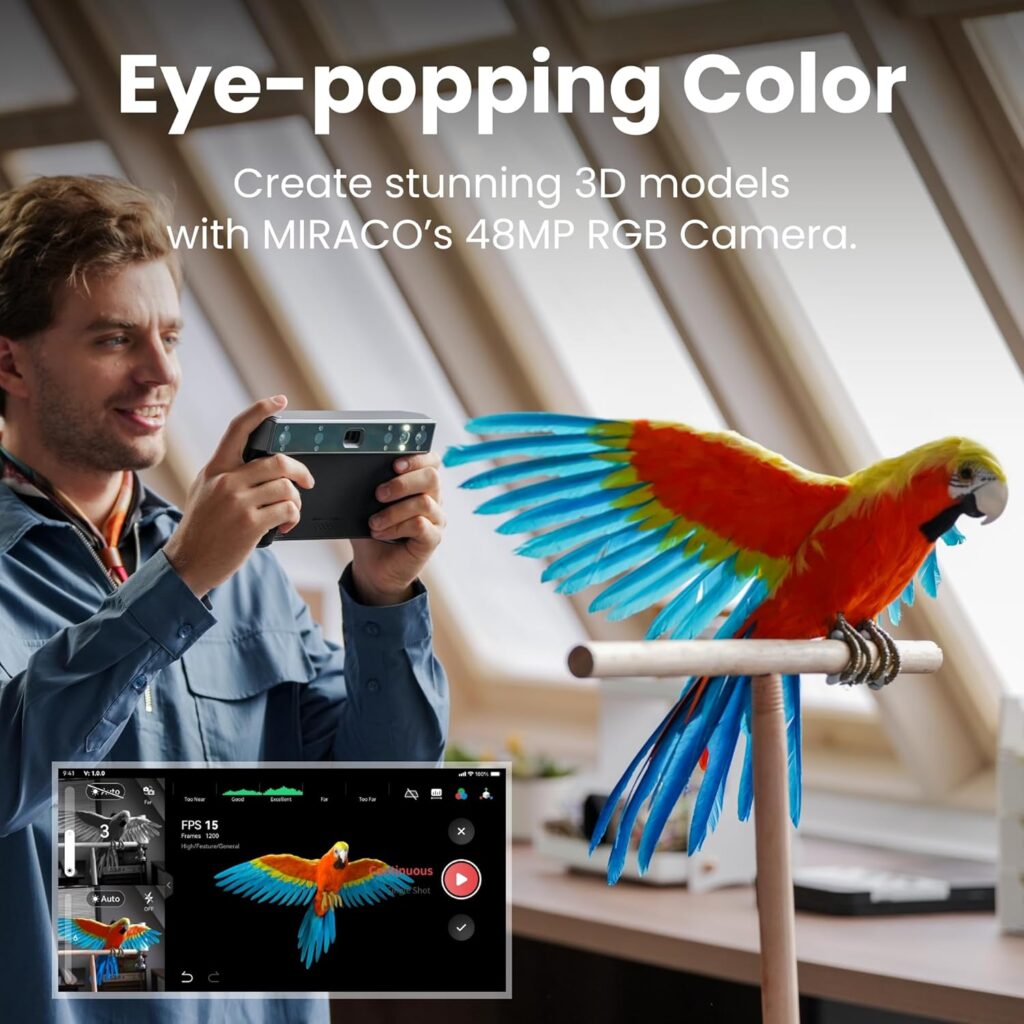 Revopoint MIRACO Plus 3D Scanner for 3D Printing Handheld, 3D Printer Scanner with Photogrammetry, Up to 0.02mm Precision, Full-Color Scan for Small to Large Objects, 32GB RAM