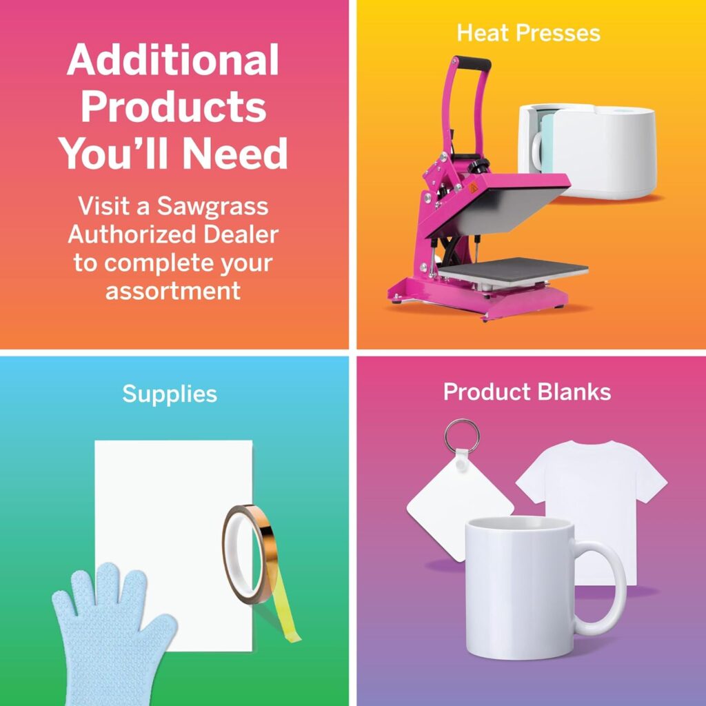 Sawgrass SG1000 Sublimation Printer Bundle | Includes Professional Dye-Sublimation Printer, Standard Size SubliJet UHD Inks  TruePix Sublimation Paper | Wi-Fi Connectivity | Create Custom Designs