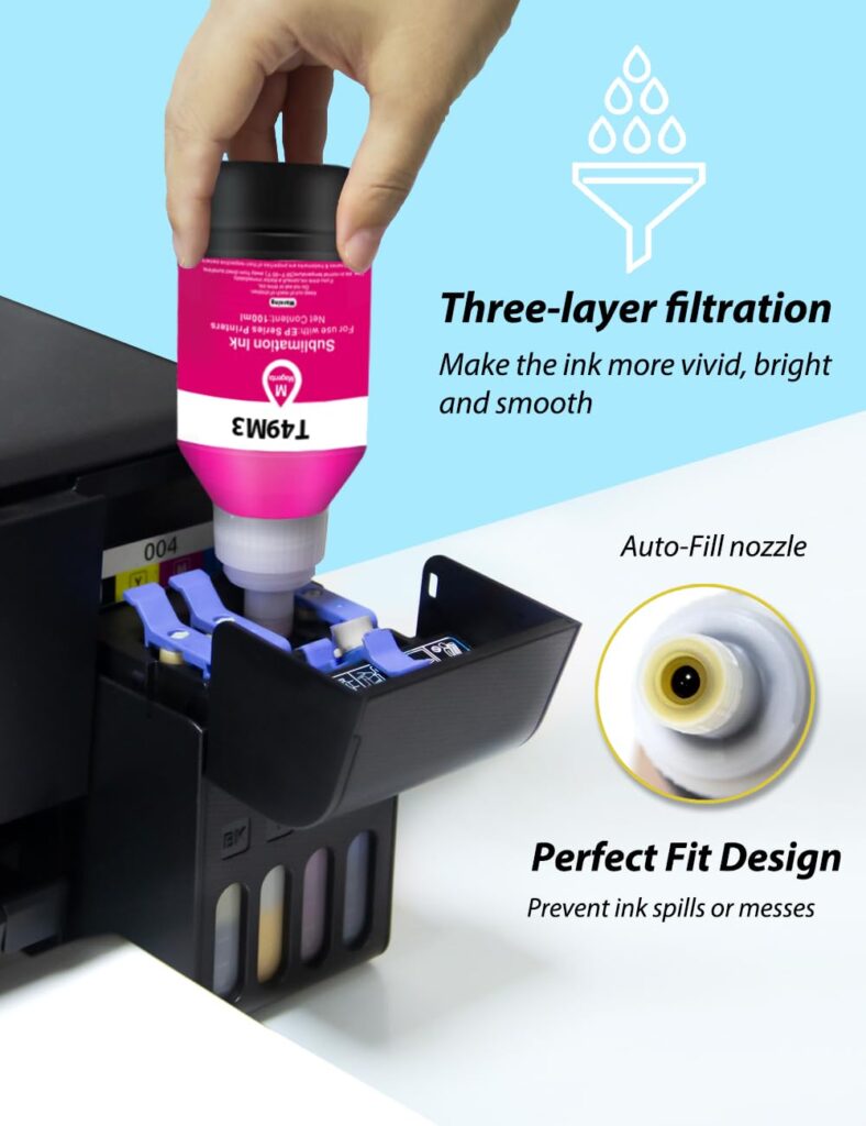 4x140ml T49M Autofill Sublimation Ink Compatible for SureColor F170 F570 Dye-Sublimation Printers (T49M1 T49M2 T49M3 T49M4, 4 Pack)