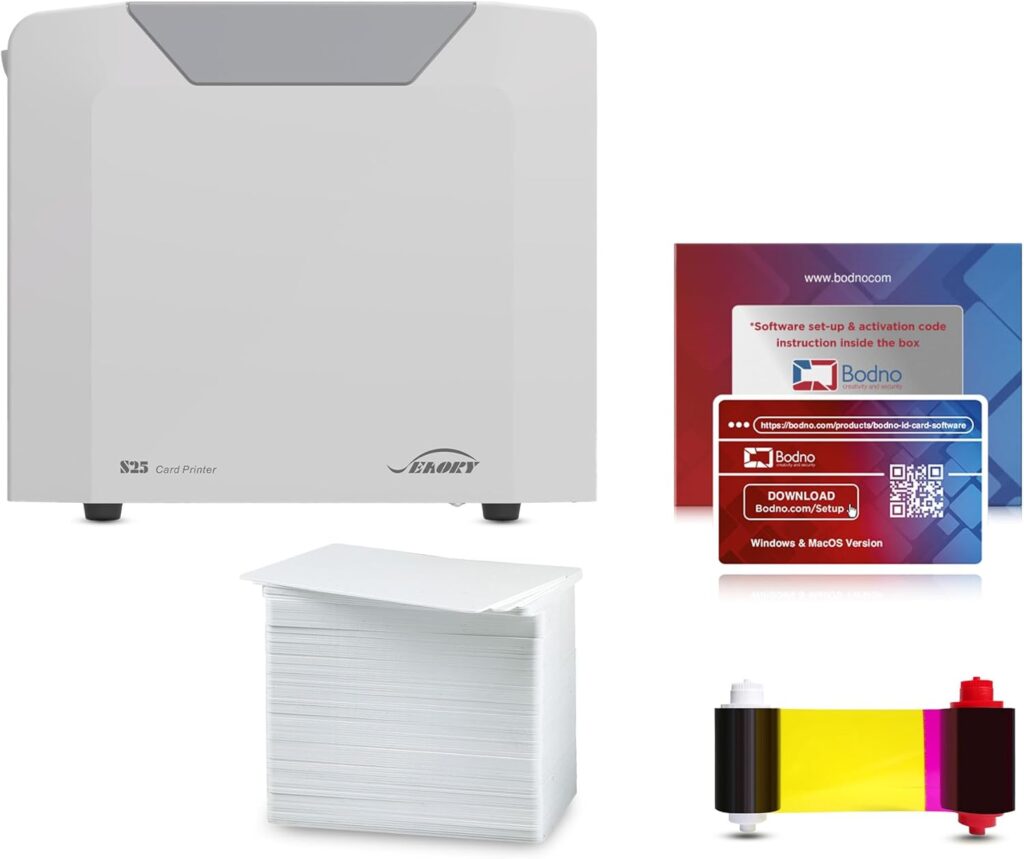 Bodno Seaory S25 Single Sided ID Card Printer  Complete Supplies Package ID Software - Bronze Edition