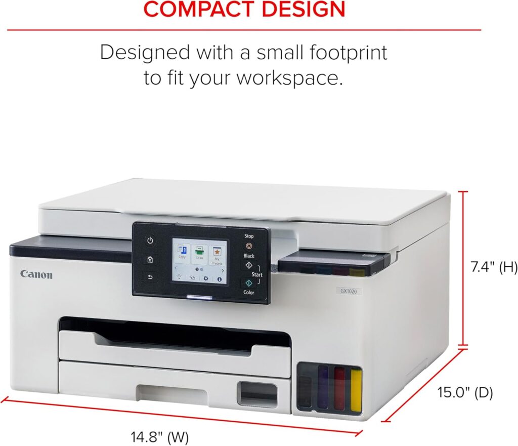 Canon Megatank GX1020 All-in-One Wireless Supertank [Megatank] Printer | Print, Copy and Scan| Mobile Printing |2.7 LCD Color Touchscreen | Auto Duplex Printing