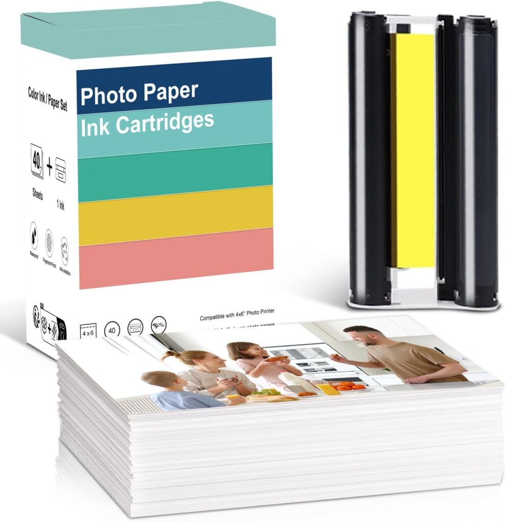 Compatible with Amber M100/M200 4x6 Photo Printer 40 Sheets Photo Paper  1 Ink Cartridges Refill,Waterproof/Antioxidant/Non fading,for DHP512/DHP513 Photo Printer