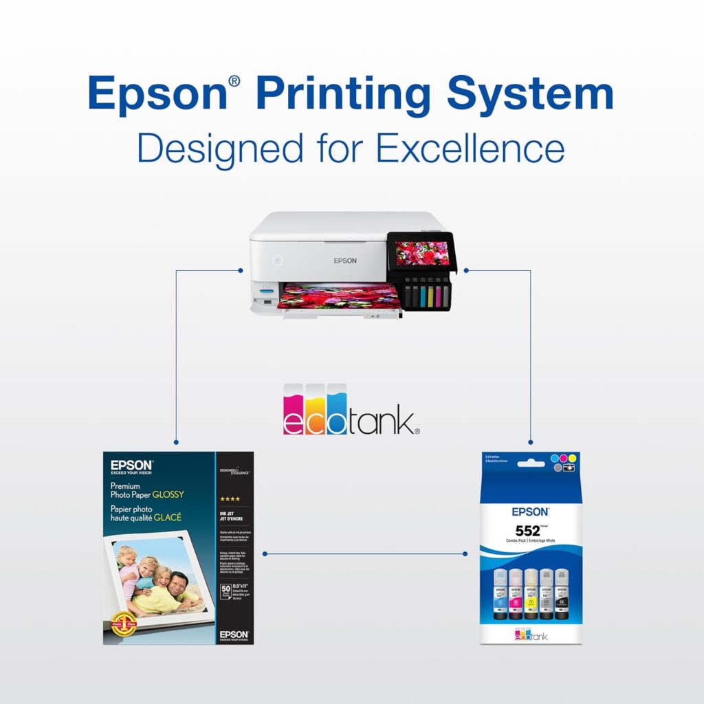 EPSON 552 EcoTank Ink Ultra-high Capacity Bottle Five Color Combo Pack (T552920-S) Works with EcoTank Photo ET-8500, ET-8550