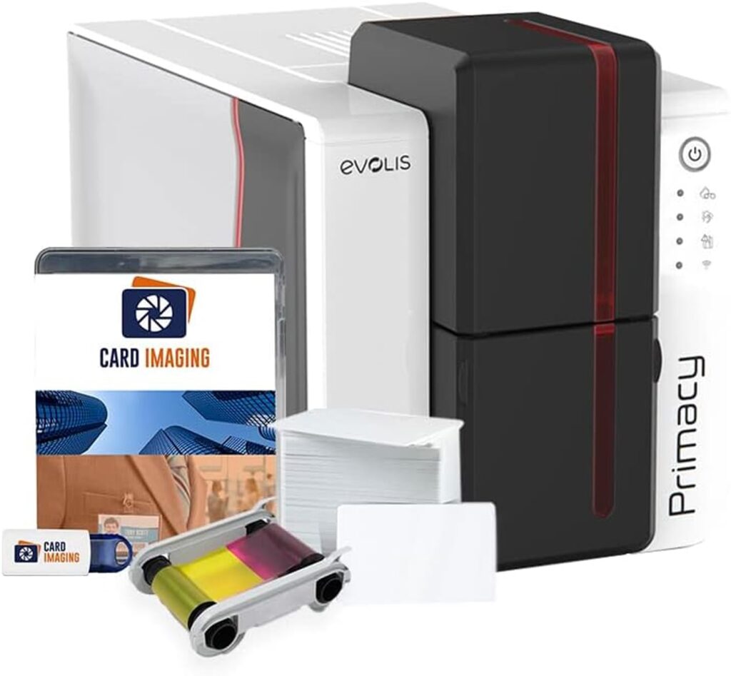 Evolis Primacy 2 Dual-Sided ID Card Printer  Supplies Bundle Badge Machine (PM2-0025-A).
