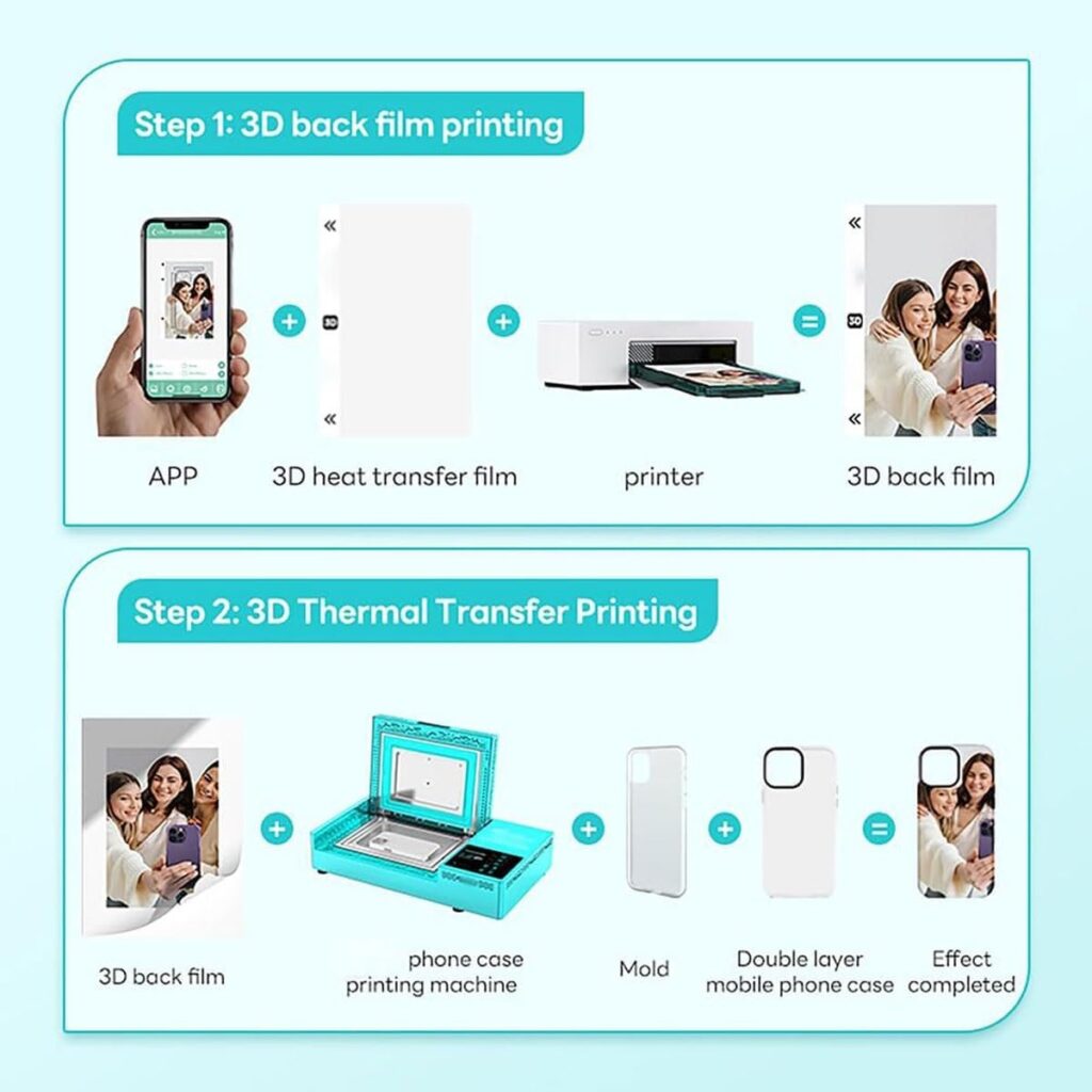 Heat Press Machine, Heat Transfer Machine with 2 Shell Molds  20 Mobile Phone Cases,180°C Fast Heat Effect Color Photo Printer,3D Sublimation Heat Press Machine,for All Mobile Phone Cases Models
