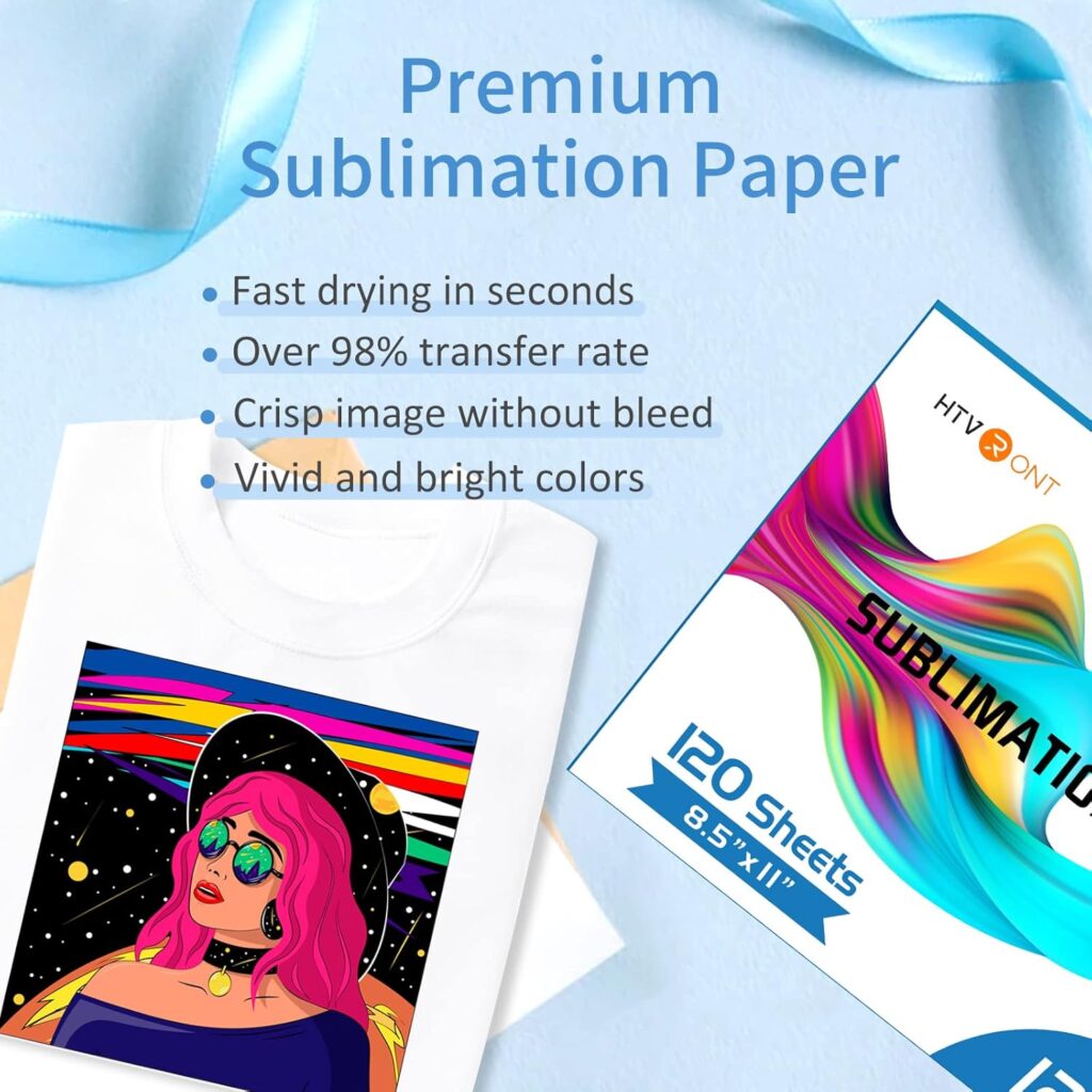 HTVRONT Sublimation Paper 8.5x11 Inch 120 Sheets | High Transfer Rate Printer-Friendly Sublimation Sheets for T-Shirts  Mugs | Compatible with Epson/HP/Canon (A4 Size, Quick-Dry, No Curl)