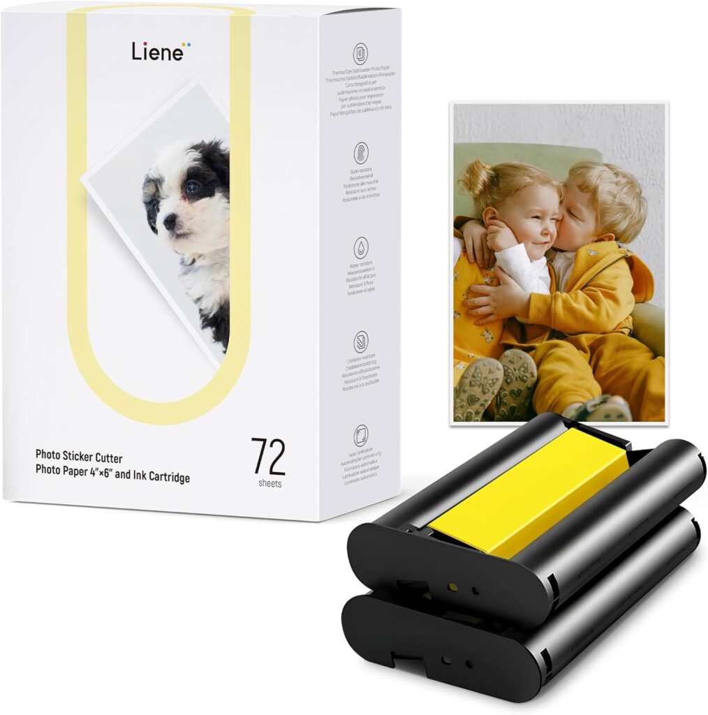 Liene Photo Paper  Cartridge, 2 Ink Cartridge Refill  72 sheets photo papers, 4x6, Dye Sublimation, Water  Oxidation-Proof, Compatible w/Liene PixCut S1 Photo Sticker Printer and Cutter