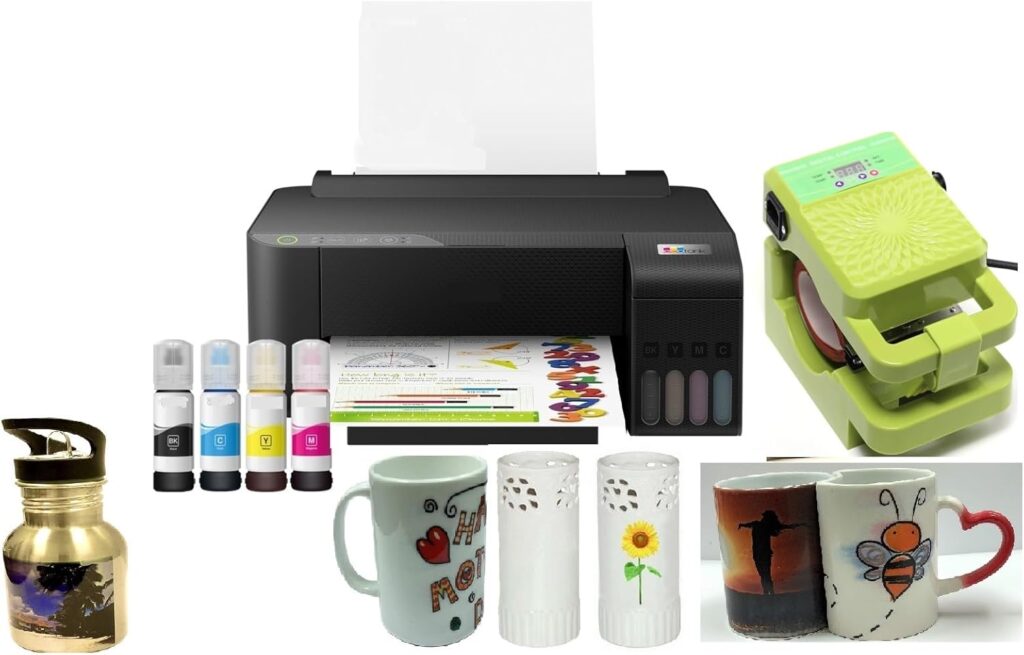 PC Universal Super-Tank Wireless Sublimation Printer Bundle for Custom Mug Design - Up to 10,000 Pages Yield/Bundle with Mug Press Machine  All Accessories