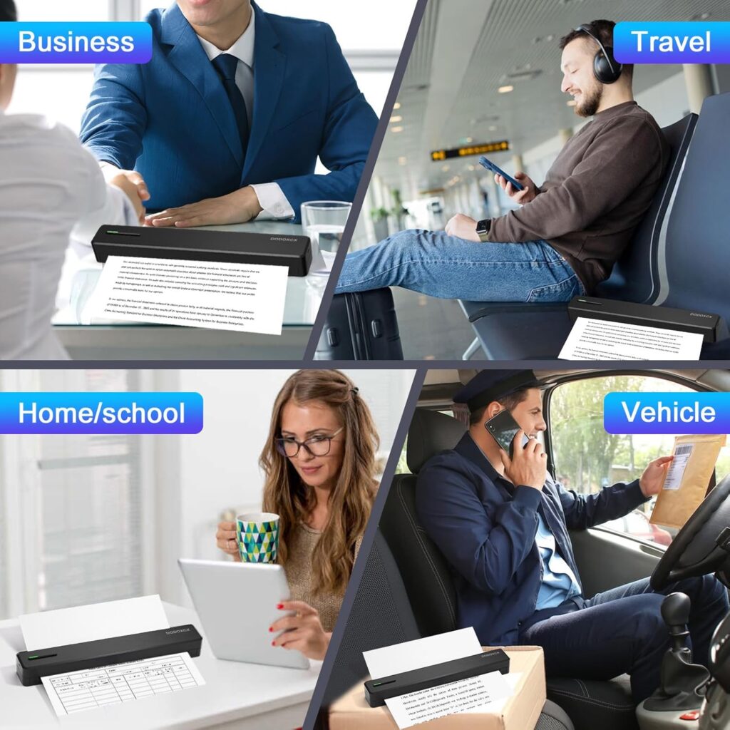Portable Printers Wireless for Travel, Portable-Thermal-Bluetooth-Inkless-Printer Support 8.5 X 11 US LetterLegal,A4,A5,with 10 pcs Folded Thermal Paper,Compatible with Android,iOS PhoneLaptop