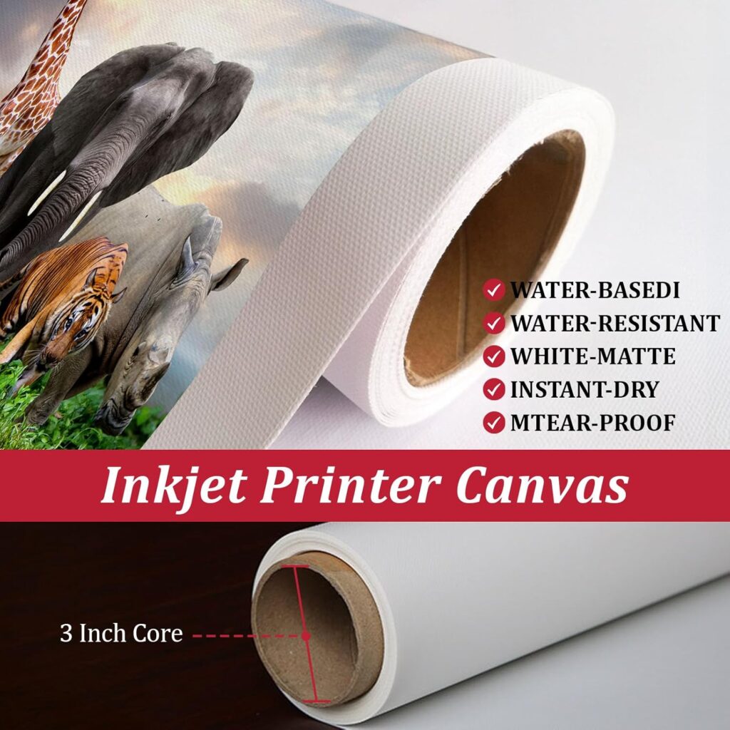 Professional Matte Canvas Roll For Epson Canon HP Wide Format inkjet printer, Thick Polyester Canvas Roll For Printing Drawing Oil Acrylic Or Water-Based Painting (290GSM Polyester 44x100ft)