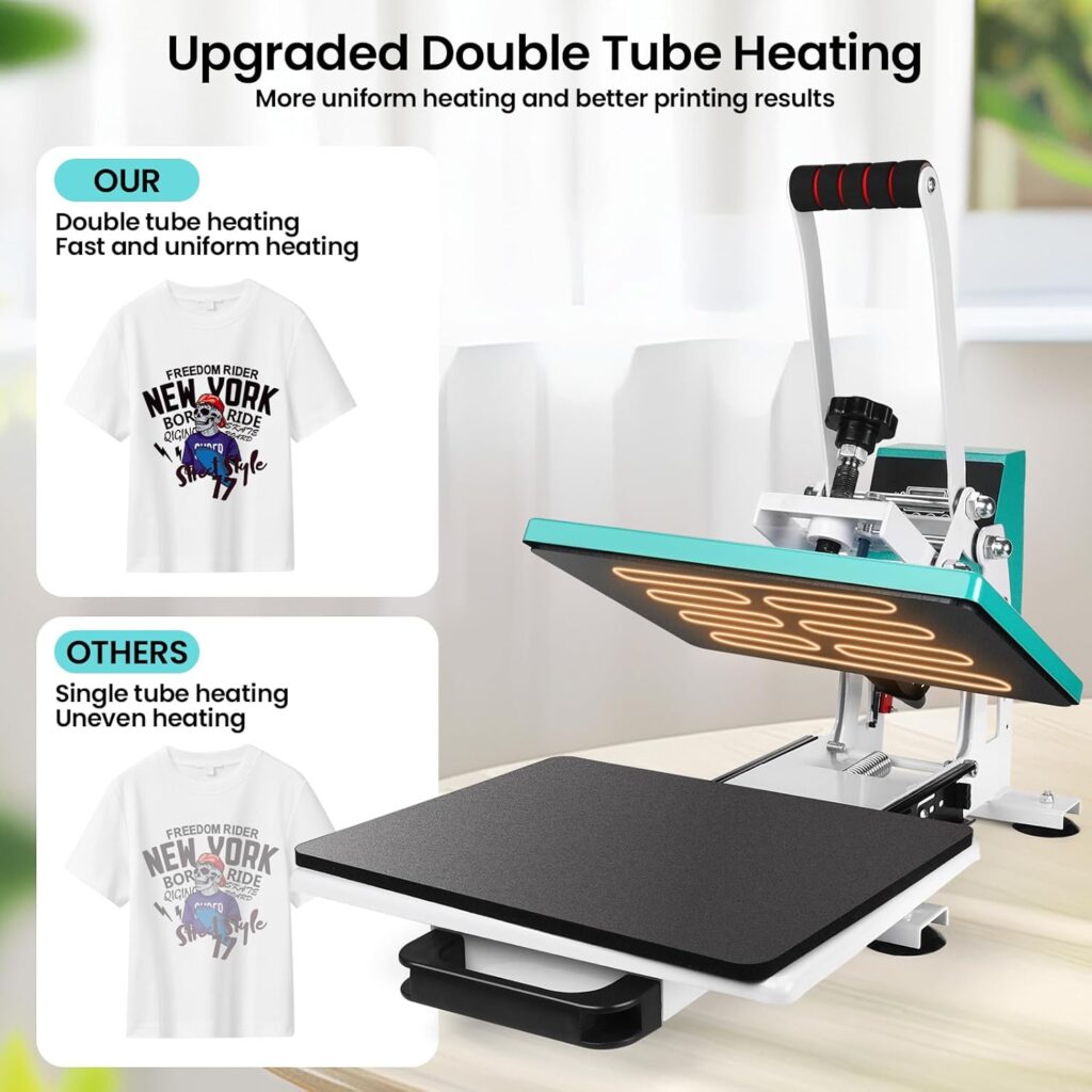 12x10 Inch Heat Press Machine for T Shirts Digital Industrial Sublimation Printer for Heat Transfer Vinyl Intelligent Green Press Machine for HTV Heat Transfer Projects