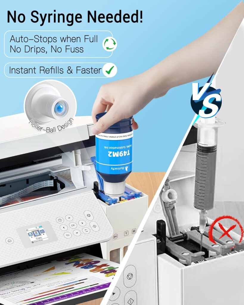 140mlx4 Clog-Free T49M Sublimation Ink Compatible with Epson SureColor F170 F570 Sublimation Printer | ICC-Free | Leak-Proof Design | Vivid Color  Anti-Fade Guaranteed | Fast-Drying(B/C/M/Y)