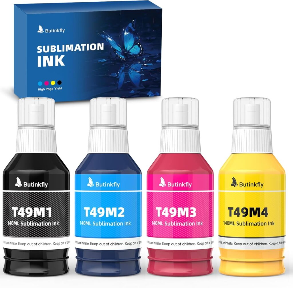 140mlx4 Clog-Free T49M Sublimation Ink Compatible with Epson SureColor F170 F570 Sublimation Printer | ICC-Free | Leak-Proof Design | Vivid Color  Anti-Fade Guaranteed | Fast-Drying(B/C/M/Y)