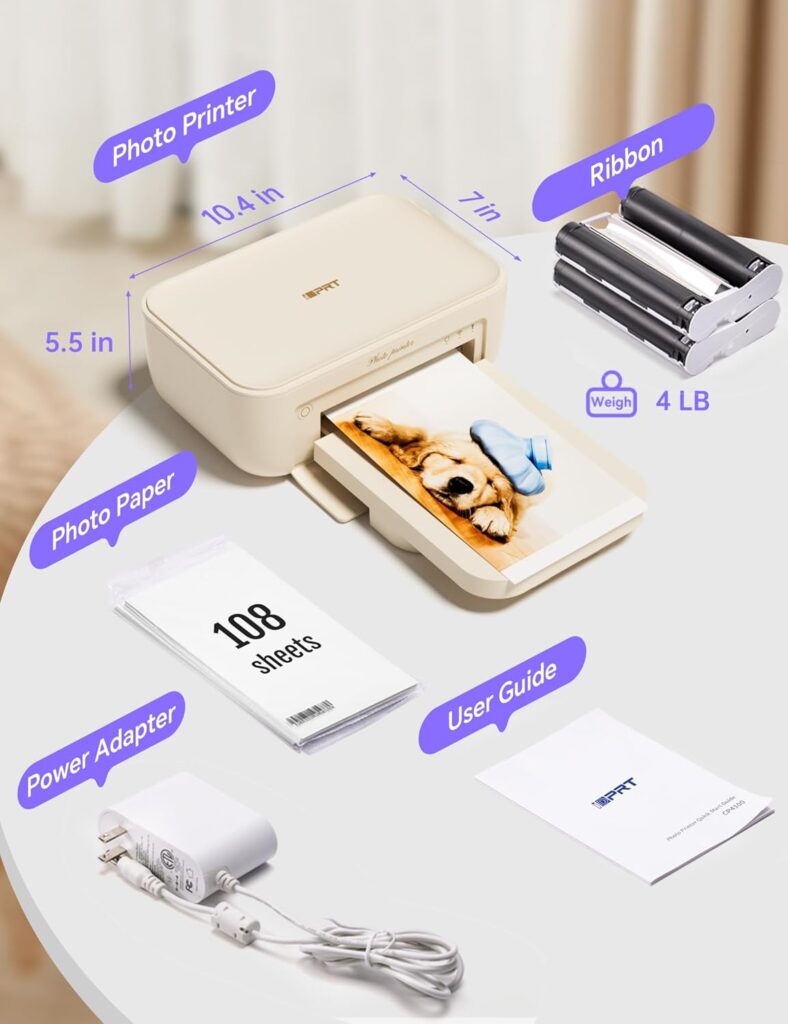 4x6 Photo Printer, CP4100 Photo Printer for iPhone  Android with 108 Sheets  2 Cartridges, Wi-Fi Wireless Portable Picture Printer, Instant Print Photos, Dye Sublimation, Beige