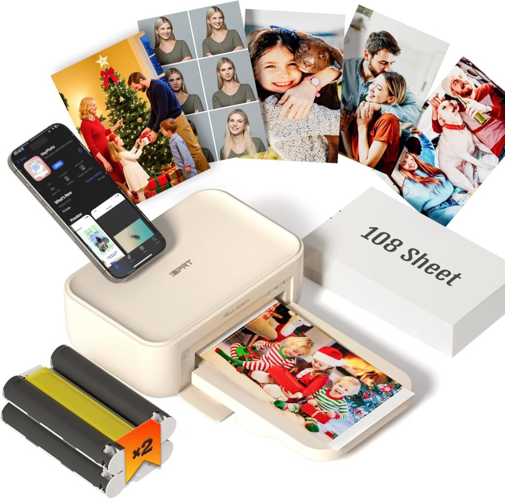 4x6 Photo Printer, CP4100 Photo Printer for iPhone  Android with 108 Sheets  2 Cartridges, Wi-Fi Wireless Portable Picture Printer, Instant Print Photos, Dye Sublimation, Beige