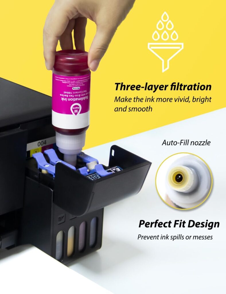 580ML Autofill Sublimation Ink Compatible for ET-2800 ET-2850 ET-4850 ET-3850 ET-2400 ET-3830 ET-2760 ET-15000 ET-4800 Inkjet Printers, Heat Press Transfer on Mugs T-Shirts