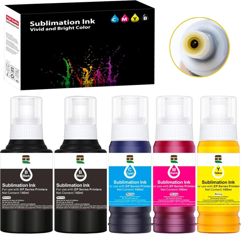 580ML Autofill Sublimation Ink Compatible for ET-2800 ET-2850 ET-4850 ET-3850 ET-2400 ET-3830 ET-2760 ET-15000 ET-4800 Inkjet Printers, Heat Press Transfer on Mugs T-Shirts