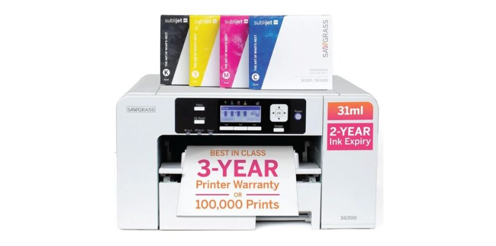 Sawgrass SG500 Sublimation Printer Bundle Includes Professional Dye-Sublimation Printer with 31mL SubliJet UHD Inks & TruePix Sublimation Paper