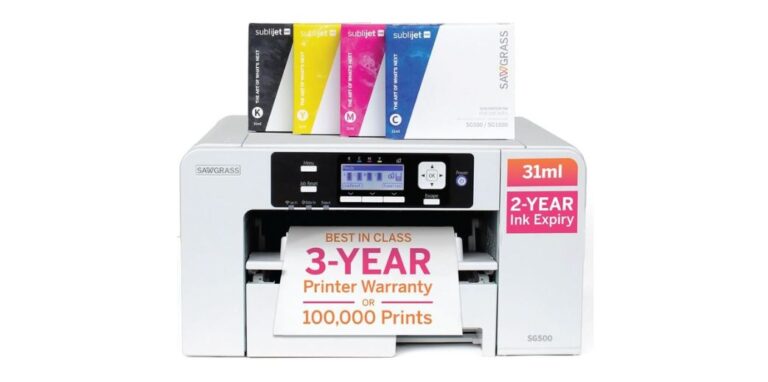 Sawgrass SG500 Sublimation Printer Bundle Includes Professional Dye-Sublimation Printer with 31mL SubliJet UHD Inks & TruePix Sublimation Paper
