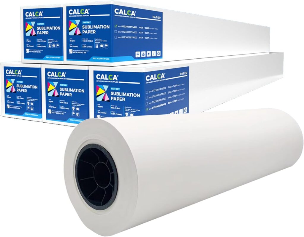 CALCA 4 Rolls Fast Dry Sublimation Paper Roll 24in x 164ft Dye Sublimation Paper Roll 2 Core Heat Transfer Paper for E P Son F570 printer (24in x 164ft x 4Rolls, 95gsm)