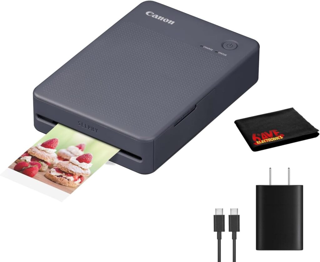 Canon SELPHY QX20 Wireless Compact Photo Printer (Dark Gray) | Prints on 2.1x3.4 Card-Size and 2.7x2.7 Square Sticker | Paper Not Included + USB-C Adapter + Cleaning Cloth