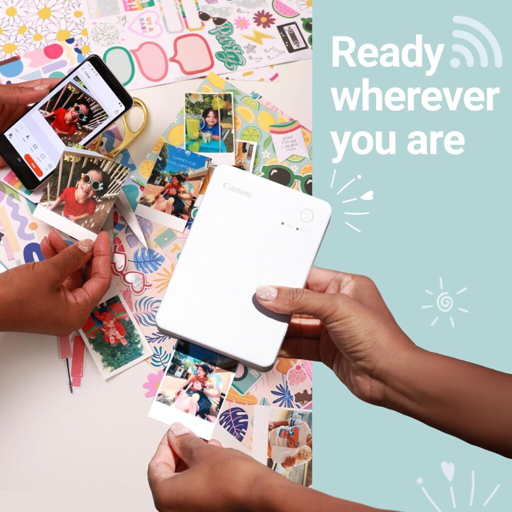 Canon SELPHY QX20 Wireless Compact Photo Printer, Dye‑Sublimation Color Printing, Prints 2.1x3.4/2.7x2.7 Card  Square Sizes, Built‑in Battery  Wi‑Fi, Portable Travel  Selfie Printer, White