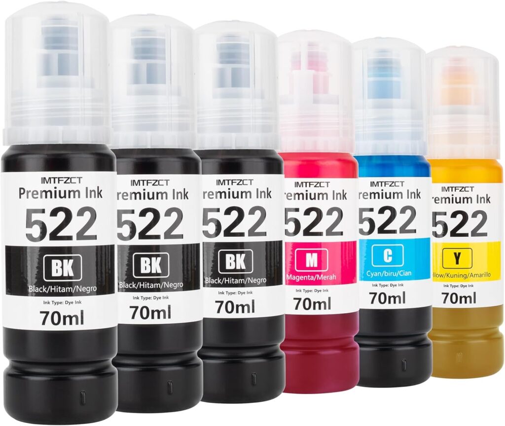 Compatible Epson T522 522 Ink Refill Bottles for ET-2803 ET-2720 ET4800 ET-2800 ET-2760 ET-4760 ET-2750 ET-3760 ET-2850 ET-15000 ET-4700 ST-4000 ST-2000 ET-3710 Printer(3BK C M Y)