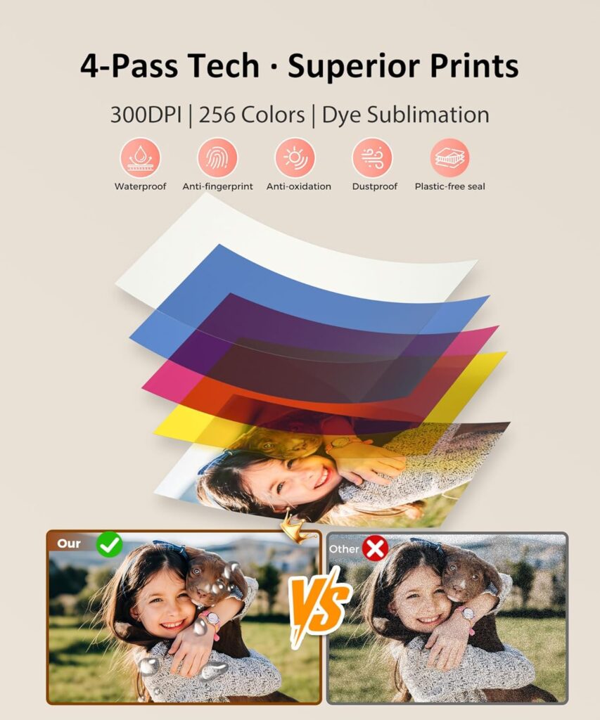 CP4100 4x6 Photo Printer with 108 Sheets  2 Ribbons, Full-Color Thermal Dye Sublimation Wi-Fi Printing, Portable Instant Picture Printer for iPhone/Android, AR Video, Fun App, Home Use, White