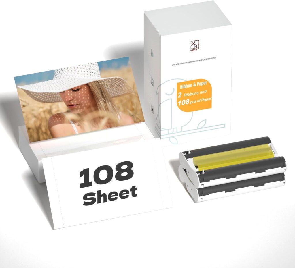 CP4100/CP4000L 4X6 Photo Printer Paper 108 Sheets and 2 Ribbons, for HPRT iDPRT CP4100/CP4000L Phone Wifi Instant Color Picture Sublimation Printer Papel Fotográfico Para Impresora Photo Paper