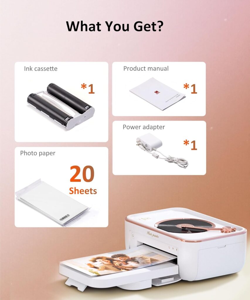 CP6000 Photo Printer 4x6, Full Color Picture Printer, Wi-Fi Wireless Instant Photo Printers for Home Use (20 Papers  1 Ribbon) for iOS Android, Thermal Dye Sublimation, AR Video, Fun App, Pink