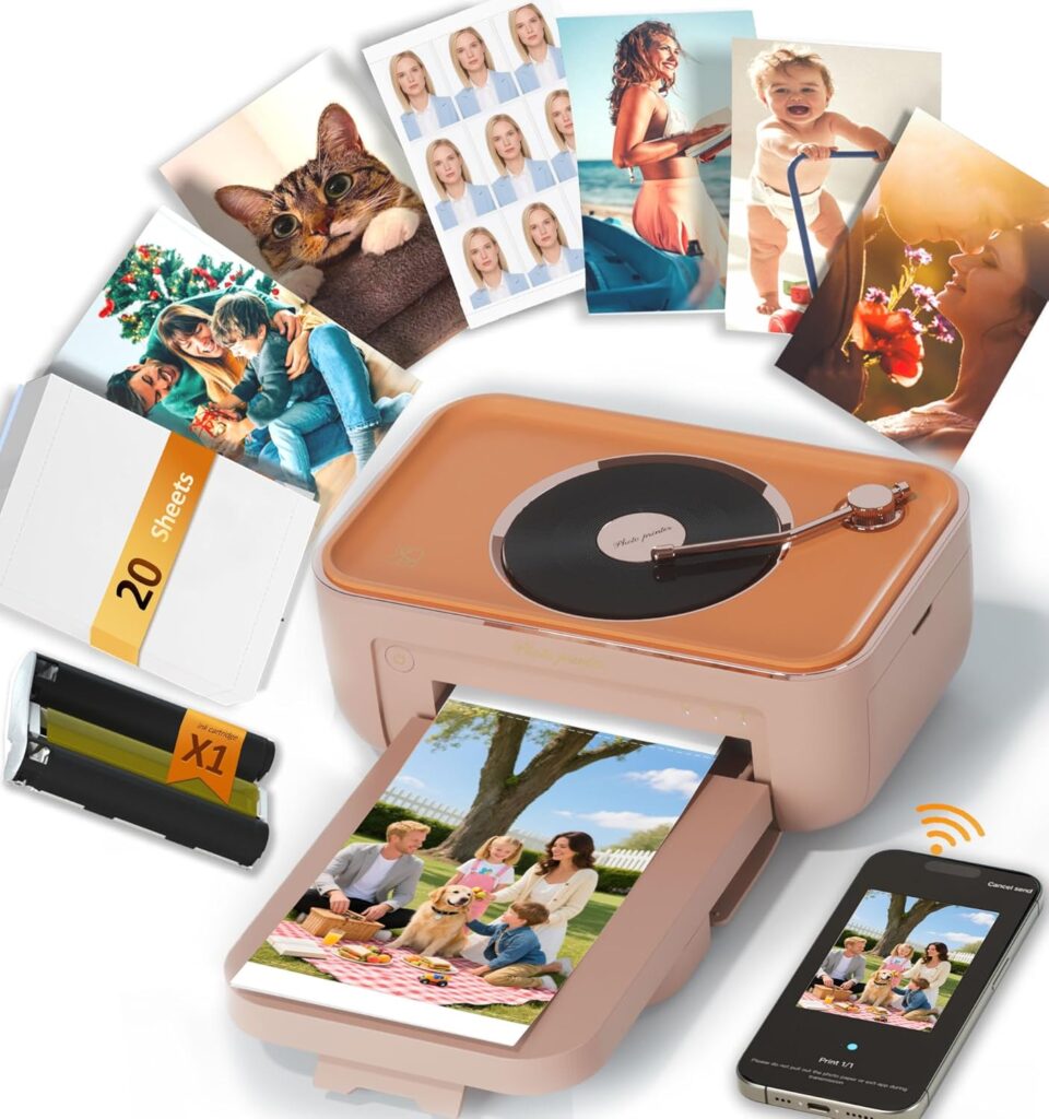 CP6000 Photo Printer 4x6, Full Color Picture Printer, Wi-Fi Wireless Instant Photo Printers for Home Use (20 Papers  1 Ribbon) for iOS Android, Thermal Dye Sublimation, AR Video, Fun App, Pink