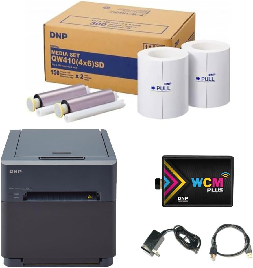 DNP QW410 4.5 Dye Sublimation Printer with WCM Plus Wi-Fi Module and 4x6 Printer Media Kit