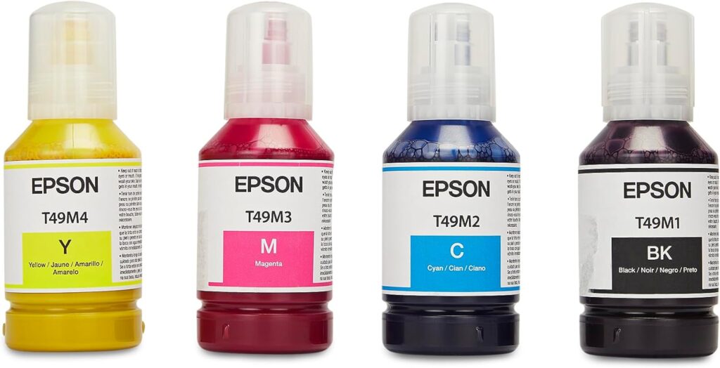 Epson T49M Dye-Sublimation Ink Refill Set, CMYK 4-Pack (Cyan, Magenta, Yellow, Black), 140 mL Bottles, for Epson SureColor F170  F570