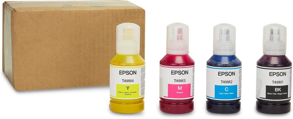 Epson T49M Dye-Sublimation Ink Refill Set, CMYK 4-Pack (Cyan, Magenta, Yellow, Black), 140 mL Bottles, for Epson SureColor F170  F570