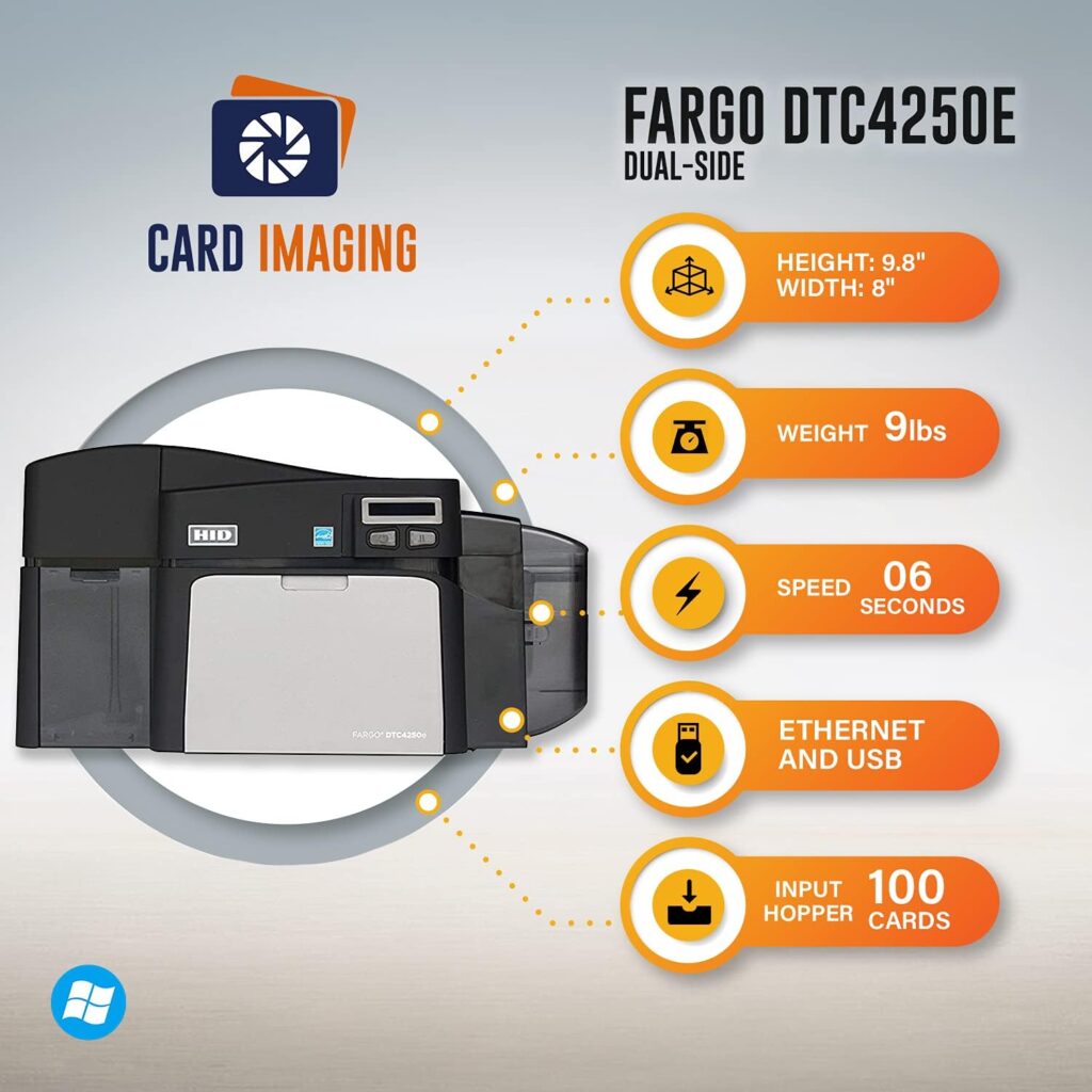 Fargo DTC4250e Dual-Side ID Card Printer  Supplies Package with Card Imaging Software 52100