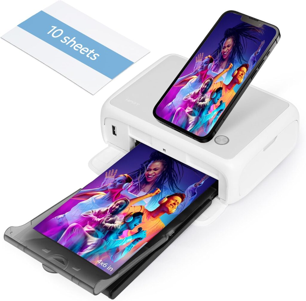 HPRT 4x6 Photo Printer, Instant Full Color Photo Printer for Phone/Laptop/MacBook, AR Video Printing, Thermal Dye Sublimation (10 Sheets Photo Paper Included)