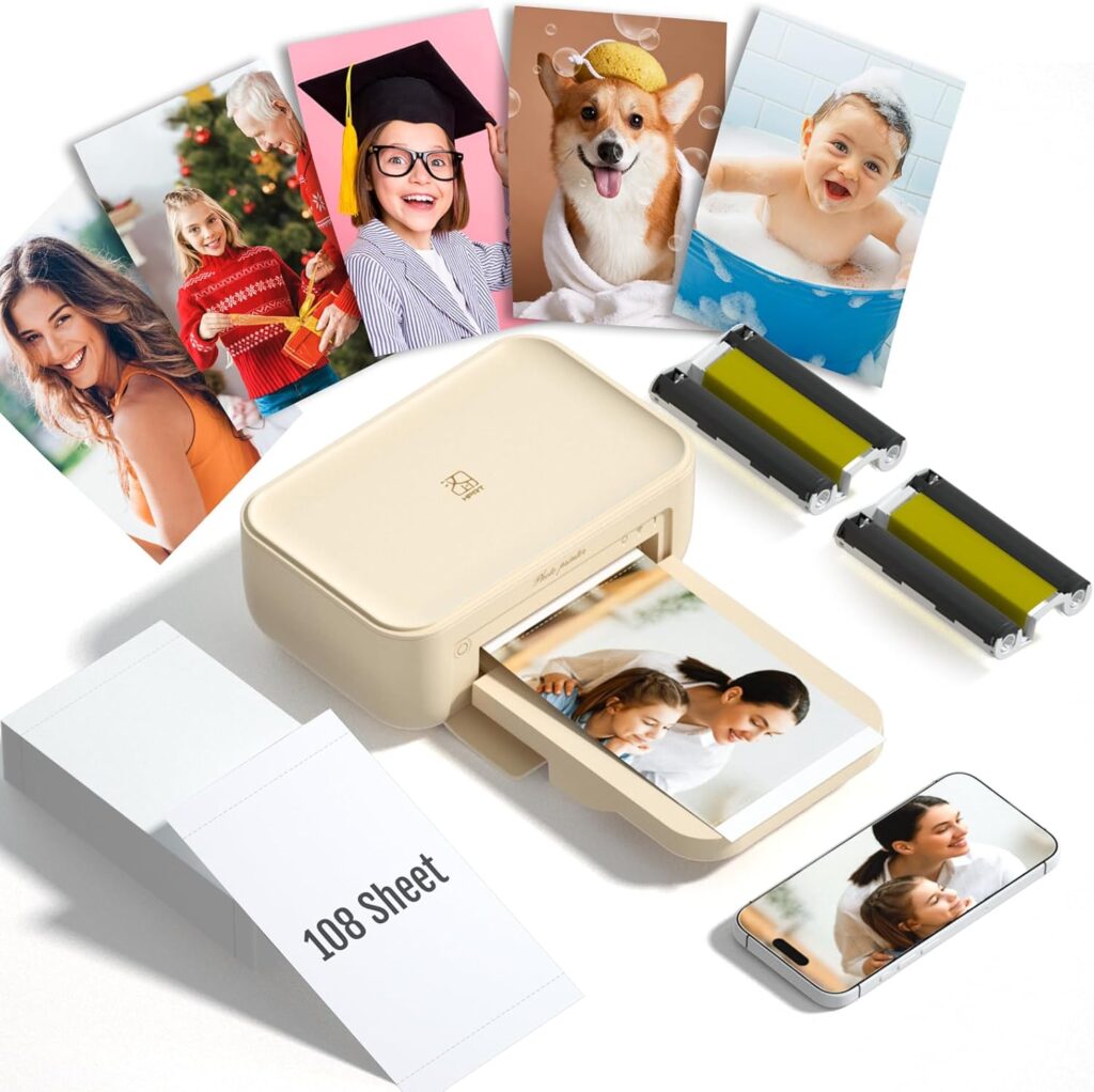 HPRT CP4100 Photo Printer - Portable 4x6 Bluetooth Instant Picture Printer + 108 Sheets  2 Ribbon, Mobile, Premium Dye Sublimation - 300 DPI Display Resolution - Editing App for Fun, Creative Photos