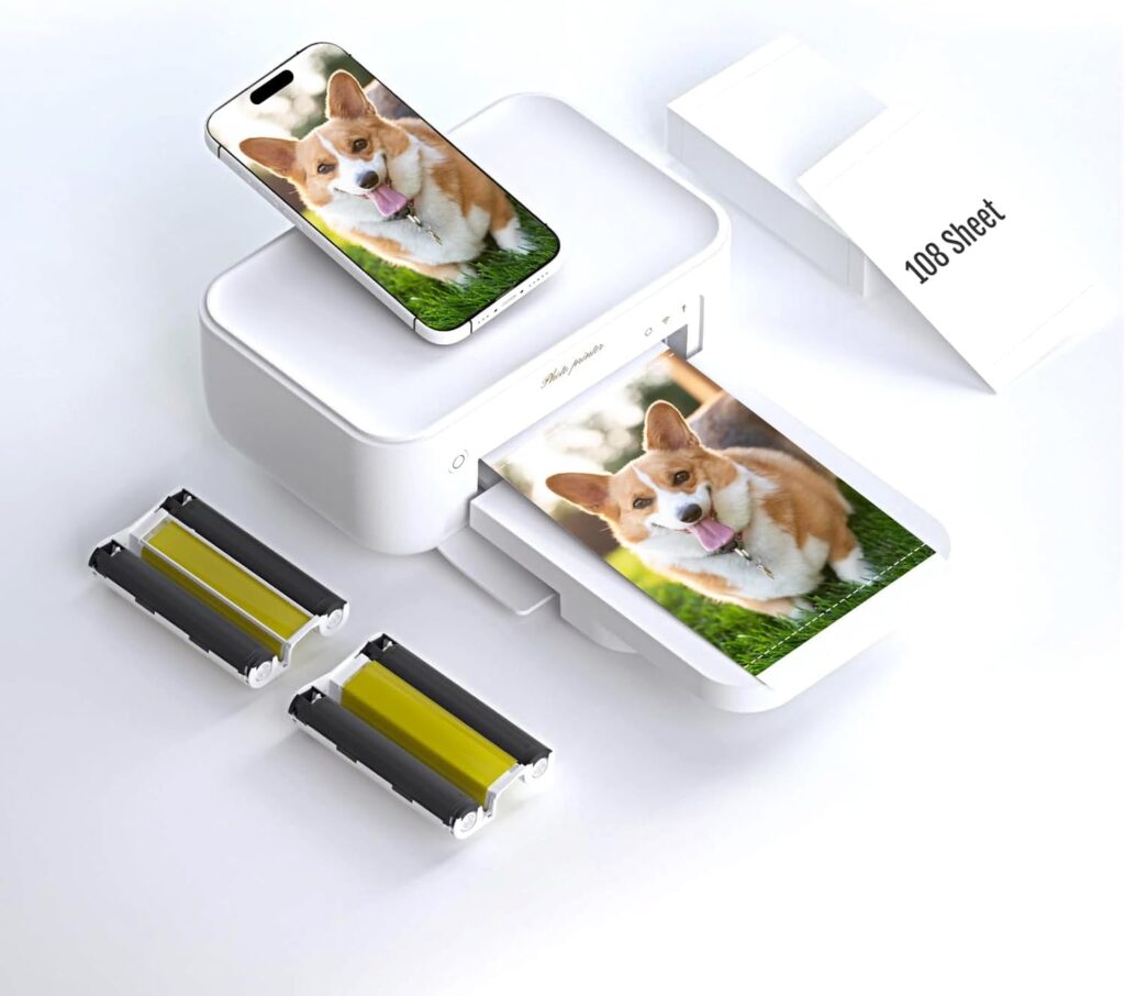 HPRT Photo Printer 4x6,+108Sheets2ribbon,Instant Picture Printer for iPhone, Android, Smartphone,Portable Photo Printers for Home Use,Thermal Dye-Sublimation, AR Video Printing（White）