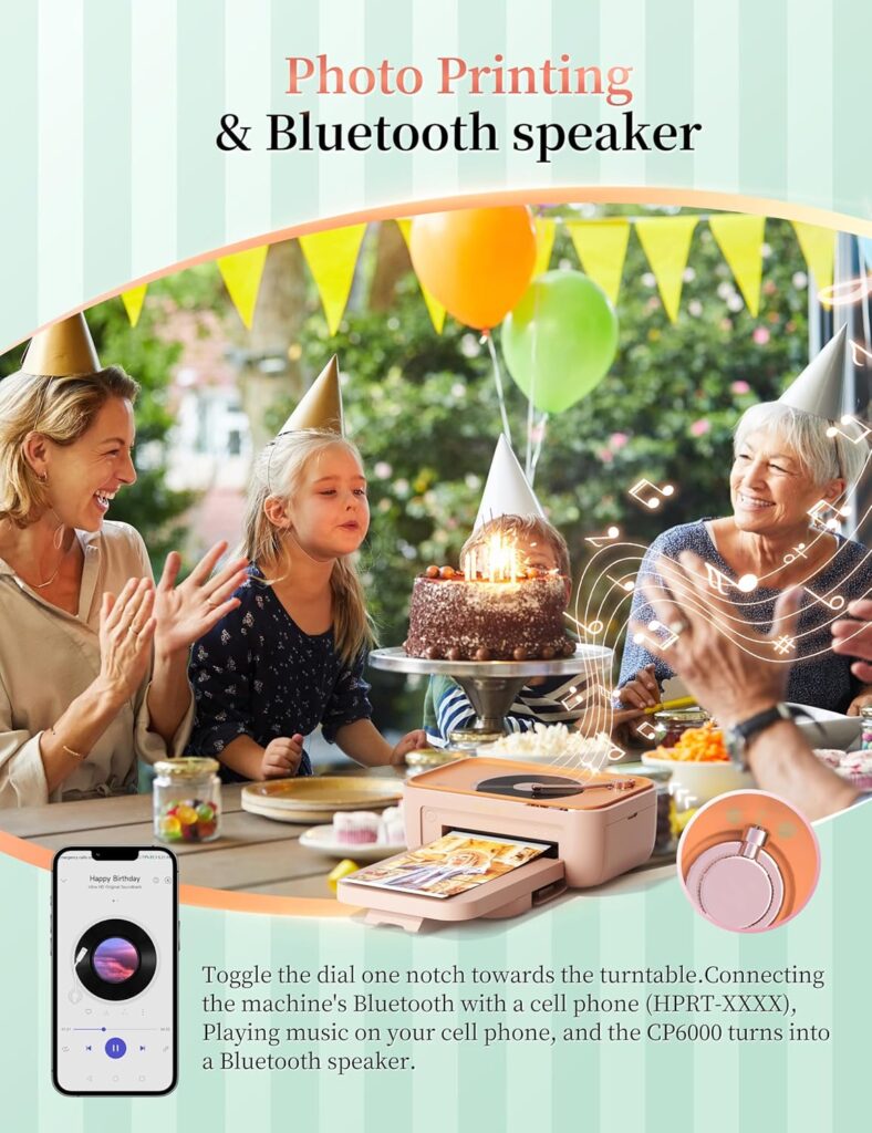HPRT Photo Printer 4x6,+20 Sheets1Ribbon Pink, Audio Function Wi-Fi Wireless Photo Printers, Portable Instant Picture Printer for iPhone, Android, Thermal Dye-Sublimation, AR Video Printing