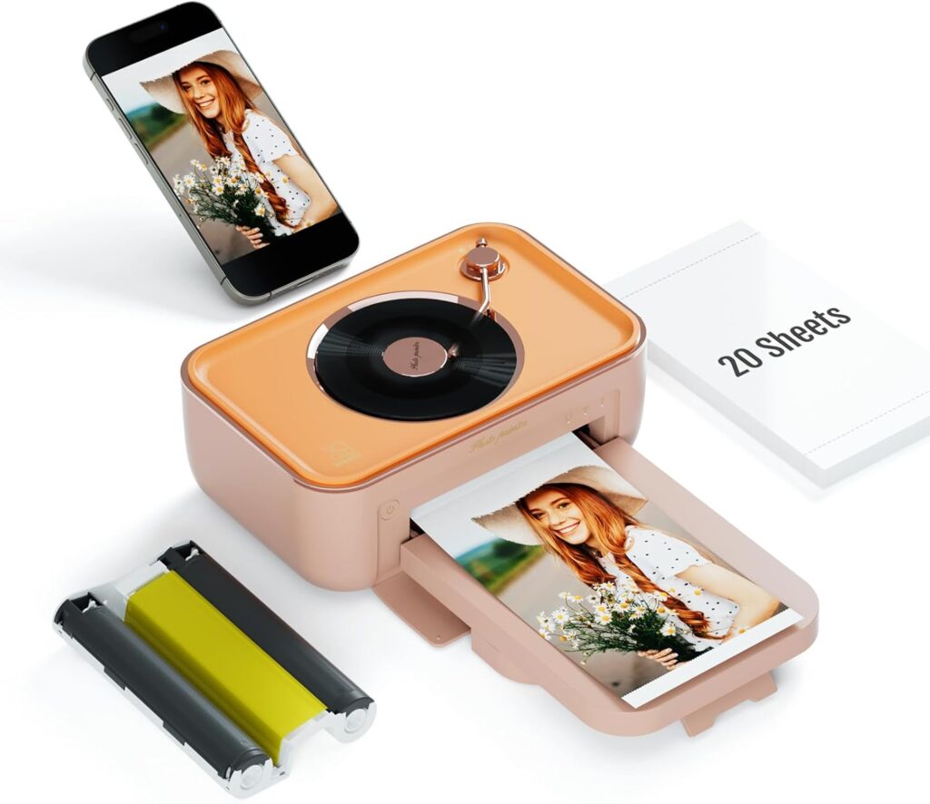 HPRT Photo Printer 4x6,+20 Sheets1Ribbon Pink, Audio Function Wi-Fi Wireless Photo Printers, Portable Instant Picture Printer for iPhone, Android, Thermal Dye-Sublimation, AR Video Printing