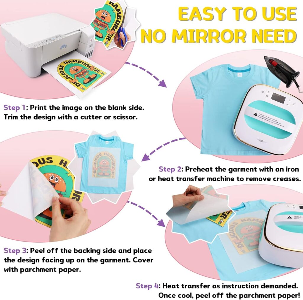 HTVRONT Printable Heat Transfer Vinyl - 20 Pack Heat Transfer Paper for T Shirts 8.5 X 11 - Wash Durable Printable HTV for Inkjet Printer